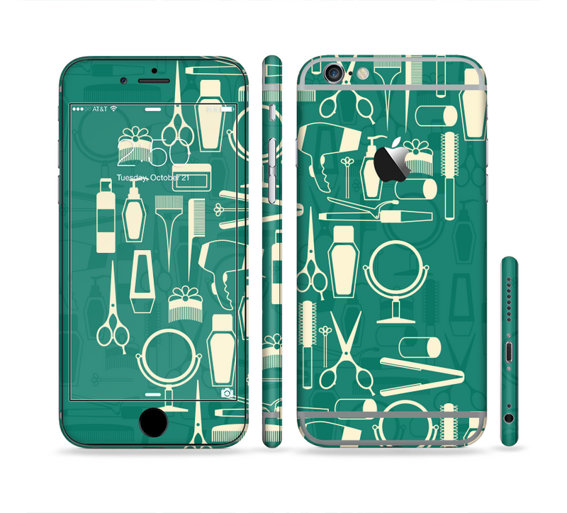 The Teal and Yellow Beauty Product Icons Sectioned Skin Series for the Apple iPhone 6/6s