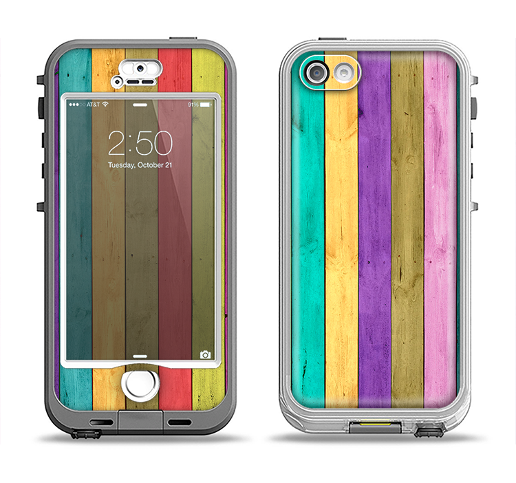 The Thin Neon Colored Wood Planks Apple iPhone 5-5s LifeProof Nuud Case Skin Set