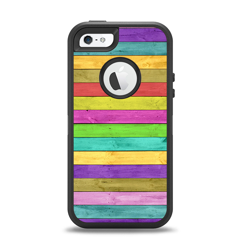 The Thin Neon Colored Wood Planks Apple iPhone 5-5s Otterbox Defender Case Skin Set