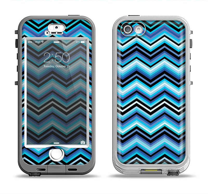The Thin Striped Blue Layered Chevron Pattern Apple iPhone 5-5s LifeProof Nuud Case Skin Set