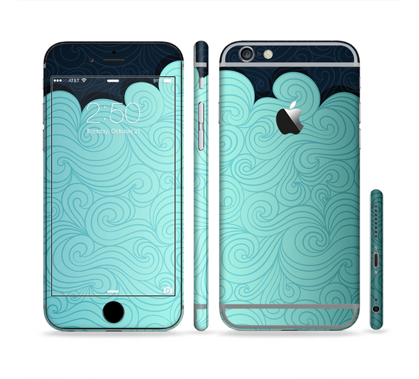The Aqua Green Abstract Swirls with Dark Sectioned Skin Series for the Apple iPhone 6/6s Plus