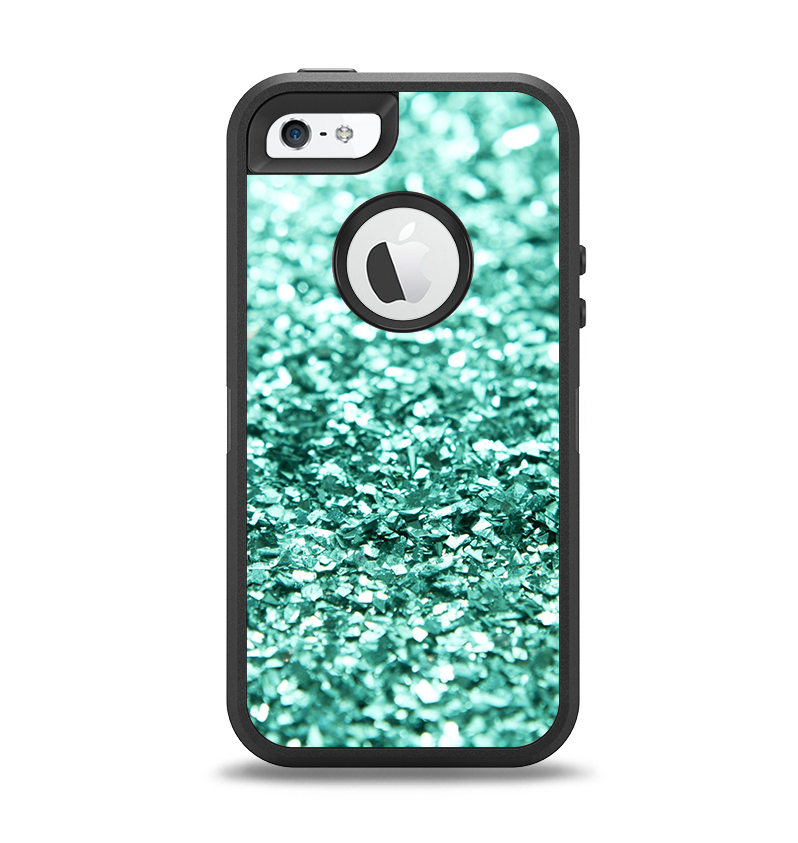 The Aqua Green Glimmer Apple iPhone 5-5s Otterbox Defender Case Skin Set
