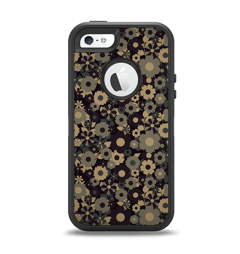 The Tiny Gold Floral Sprockets Apple iPhone 5-5s Otterbox Defender Case Skin Set