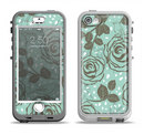 The Toned Green Vector Roses and Birds Apple iPhone 5-5s LifeProof Nuud Case Skin Set