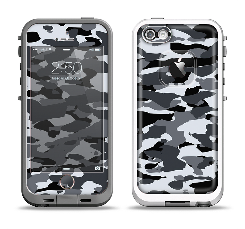 The Traditional Black & White Camo Apple iPhone 5-5s LifeProof Fre Case Skin Set