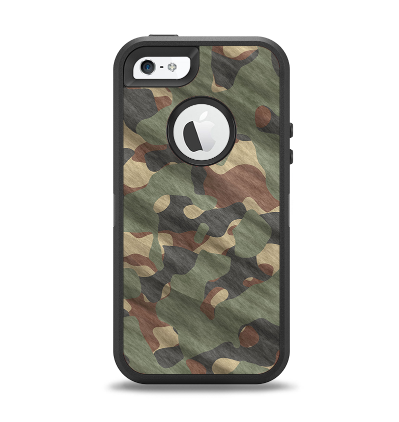 The Traditional Camouflage Fabric Pattern Apple iPhone 5-5s Otterbox Defender Case Skin Set