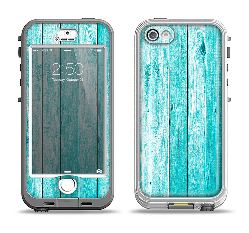 The Trendy Blue Abstract Wood Planks Apple iPhone 5-5s LifeProof Nuud Case Skin Set