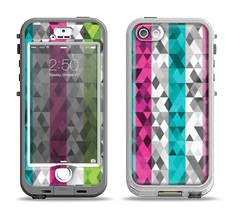 The Trendy Colored Striped Abstract Cube Pattern Apple iPhone 5-5s LifeProof Nuud Case Skin Set