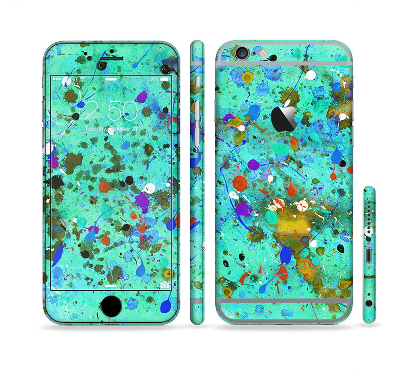 The Trendy Green with Splattered Paint Droplets Sectioned Skin Series for the Apple iPhone 6/6s