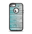 The Trendy Teal to White Aged Wood Planks Apple iPhone 5-5s Otterbox Defender Case Skin Set