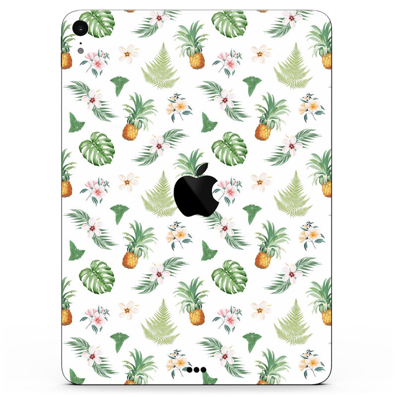 The Tropical Pineapple and Floral Pattern - Full Body Skin Decal for the Apple iPad Pro 12.9", 11", 10.5", 9.7", Air or Mini (All Models Available)