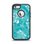 The Turquoise Fancy White Floral Design Apple iPhone 5-5s Otterbox Defender Case Skin Set