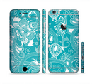 The Turquoise Fancy White Floral Design Sectioned Skin Series for the Apple iPhone 6/6s Plus