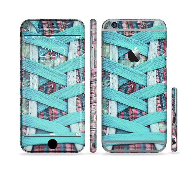 The Turquoise Laced Shoe Sectioned Skin Series for the Apple iPhone 6/6s