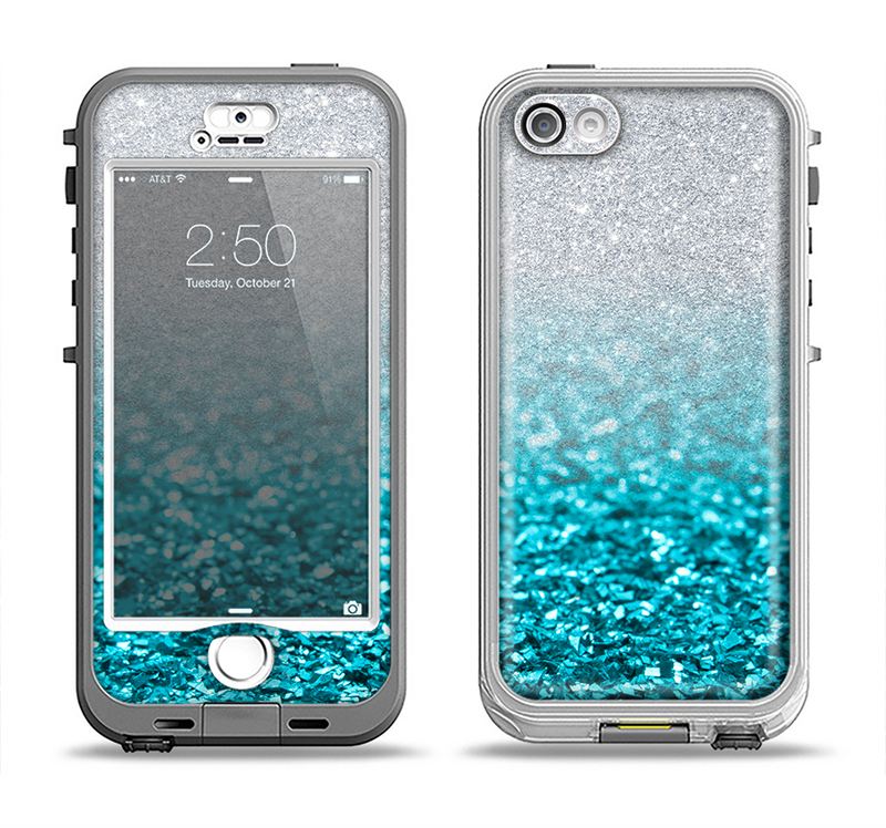 The Turquoise & Silver Glimmer Fade Apple iPhone 5-5s LifeProof Nuud Case Skin Set
