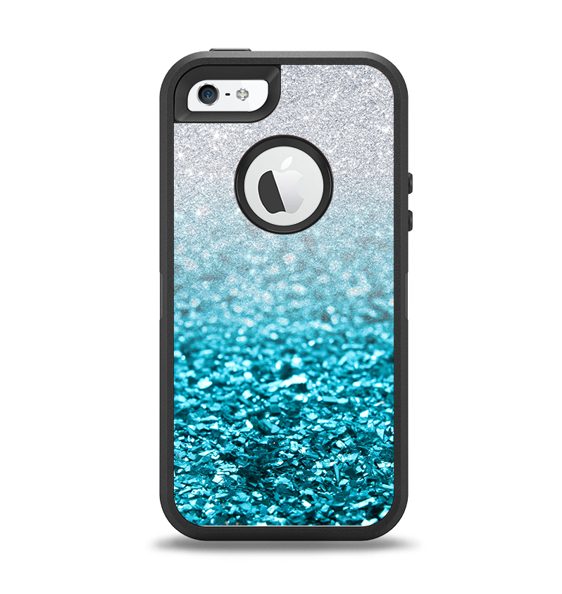 The Turquoise & Silver Glimmer Fade Apple iPhone 5-5s Otterbox Defender Case Skin Set