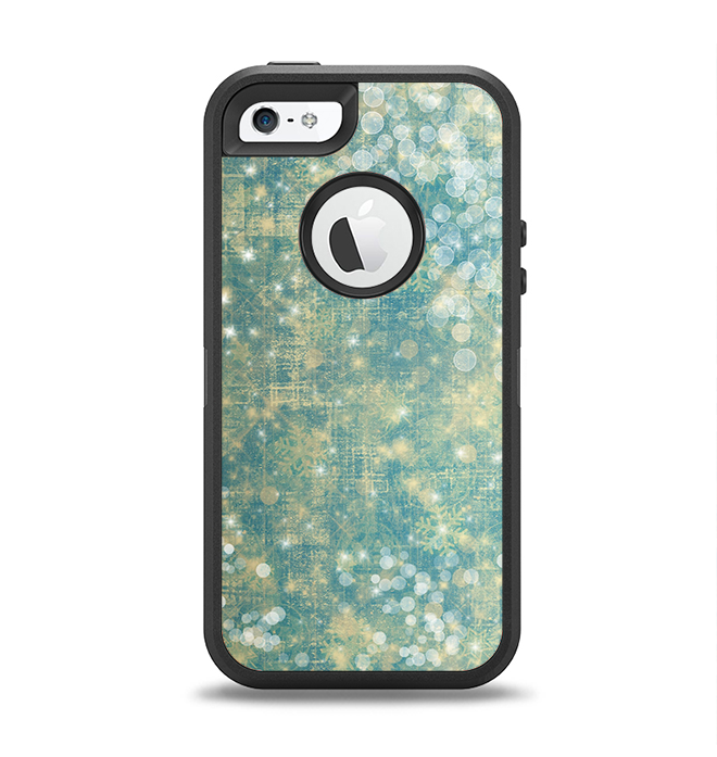 The Unfocused Green & White Drop Surface Apple iPhone 5-5s Otterbox Defender Case Skin Set