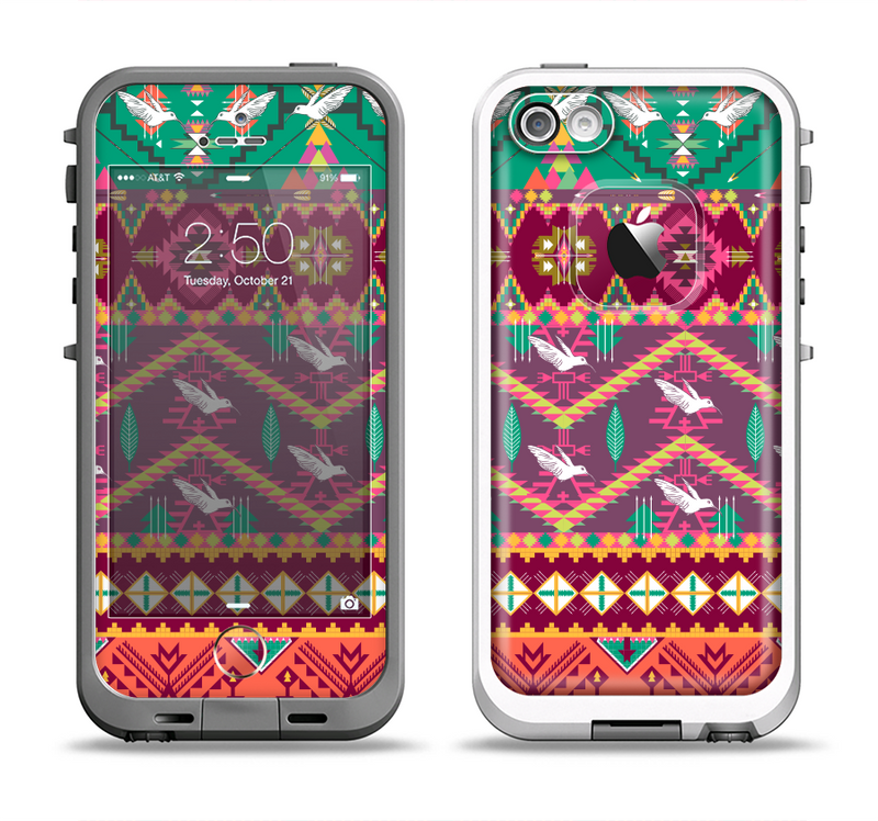 The Vector Aztec Birdy Pattern Apple iPhone 5-5s LifeProof Fre Case Skin Set