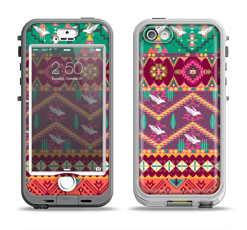 The Vector Aztec Birdy Pattern Apple iPhone 5-5s LifeProof Nuud Case Skin Set