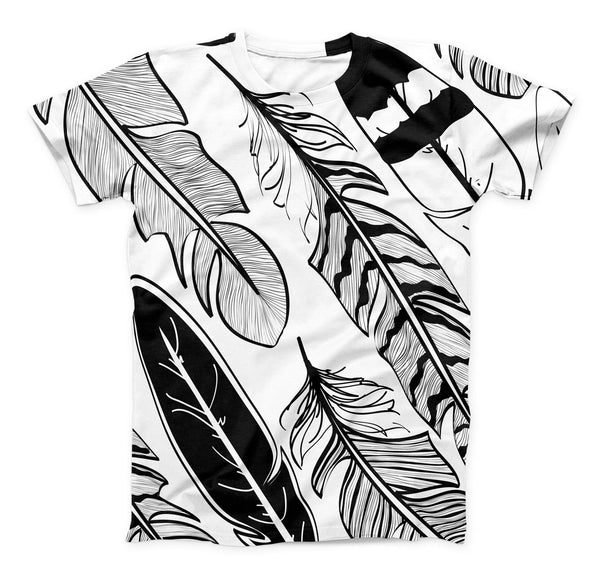The Vector Black and White Feathers ink-Fuzed Unisex All Over Full-Printed Fitted Tee Shirt