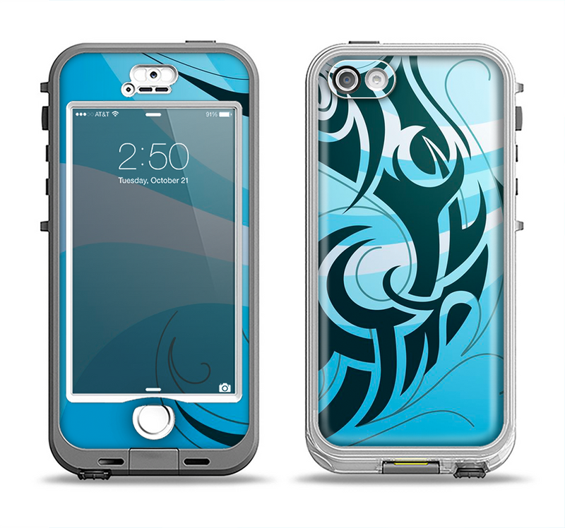 The Vector Blue Abstract Fish Apple iPhone 5-5s LifeProof Nuud Case Skin Set