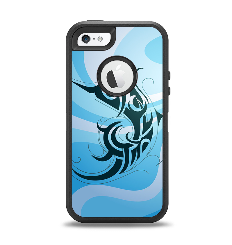 The Vector Blue Abstract Fish Apple iPhone 5-5s Otterbox Defender Case Skin Set