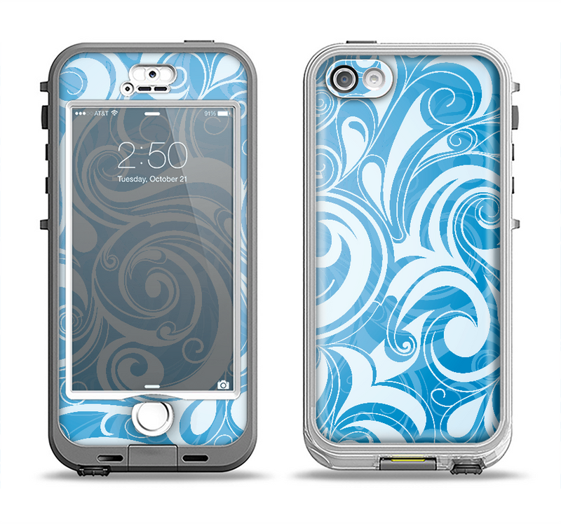 The Vector Blue Abstract Swirly Design Apple iPhone 5-5s LifeProof Nuud Case Skin Set