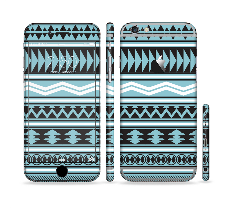 The Vector Blue & Black Aztec Pattern V2 Sectioned Skin Series for the Apple iPhone 6/6s Plus