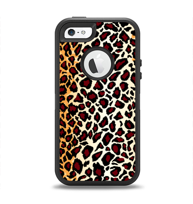 The Vector Brown Leopard Print Apple iPhone 5-5s Otterbox Defender Case Skin Set