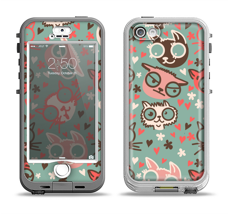 The Vector Cat Faced Collage Apple iPhone 5-5s LifeProof Nuud Case Skin Set