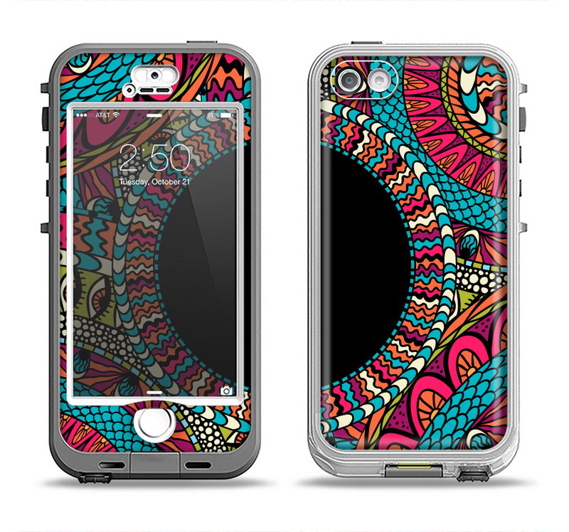 The Vector Colored Aztec Pattern WIth Black Connect Point Apple iPhone 5-5s LifeProof Nuud Case Skin Set