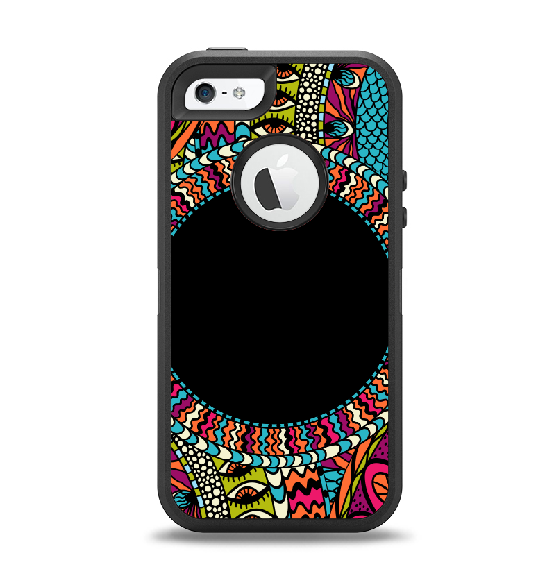 The Vector Colored Aztec Pattern WIth Black Connect Point Apple iPhone 5-5s Otterbox Defender Case Skin Set