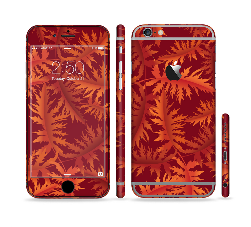 The Vector Fall Red Branches Sectioned Skin Series for the Apple iPhone 6/6s
