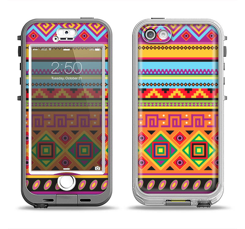 The Vector Gold & Purple Aztec Pattern V32 Apple iPhone 5-5s LifeProof Nuud Case Skin Set