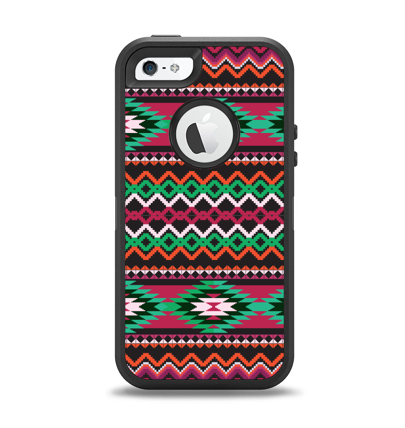 The Vector Green & Pink Aztec Pattern Apple iPhone 5-5s Otterbox Defender Case Skin Set