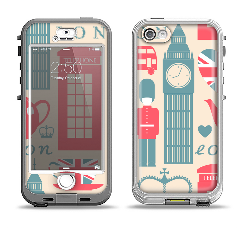 The Vector London Time Red Apple iPhone 5-5s LifeProof Nuud Case Skin Set