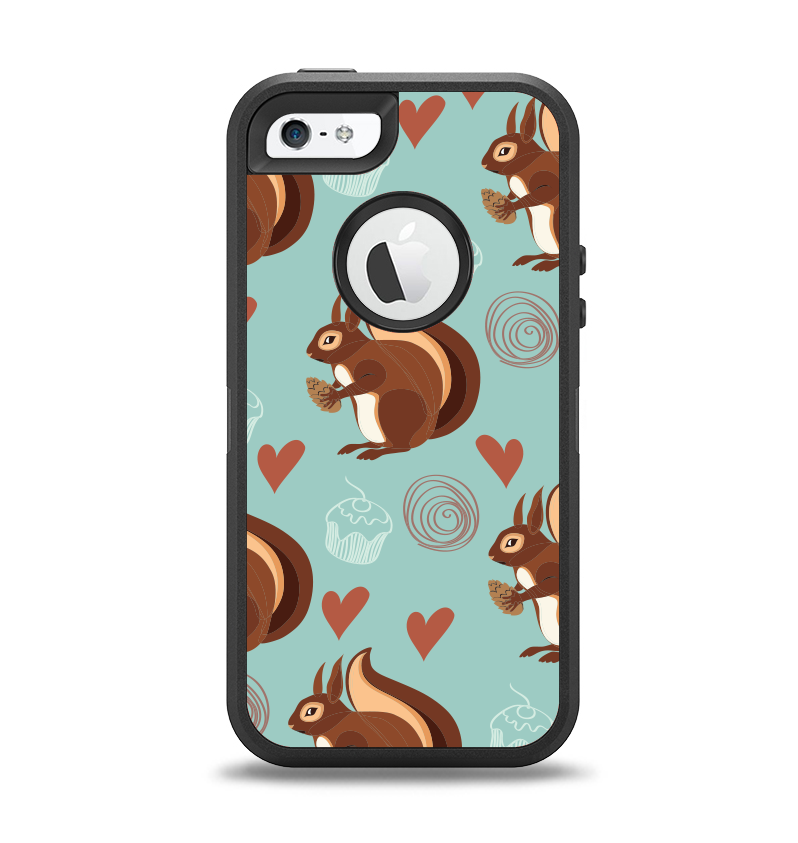The Vector Love & Nuts Squirrel Apple iPhone 5-5s Otterbox Defender Case Skin Set