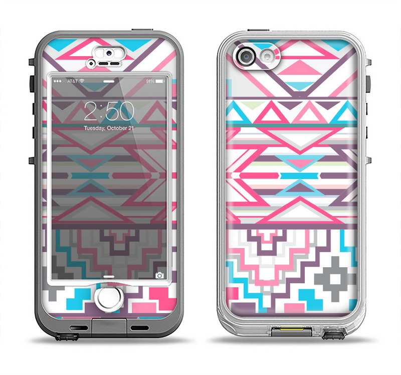 The Vector Pink & White Modern Aztec Pattern Apple iPhone 5-5s LifeProof Nuud Case Skin Set