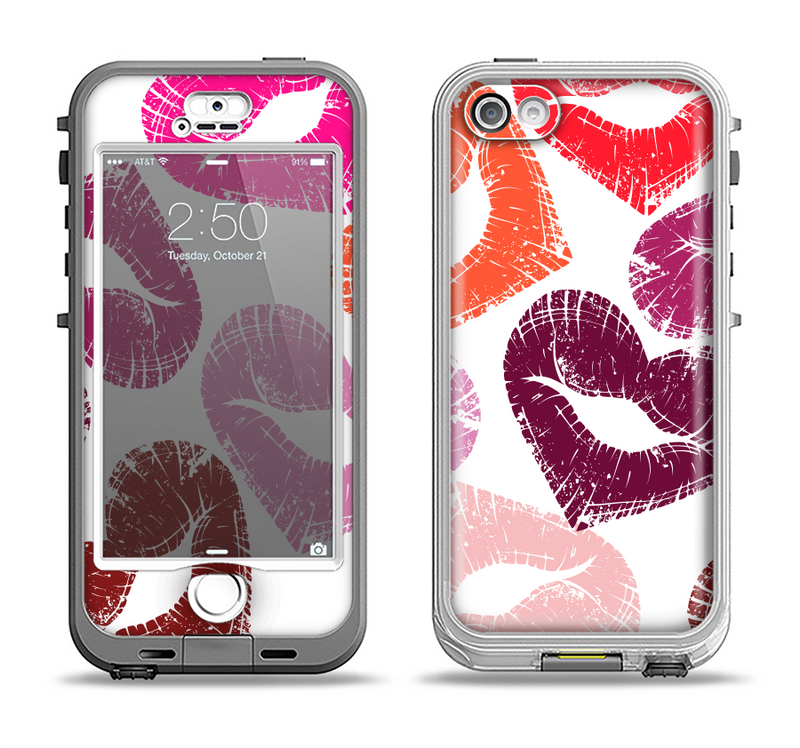 The Vector Puckered Color Lip Prints Apple iPhone 5-5s LifeProof Nuud Case Skin Set