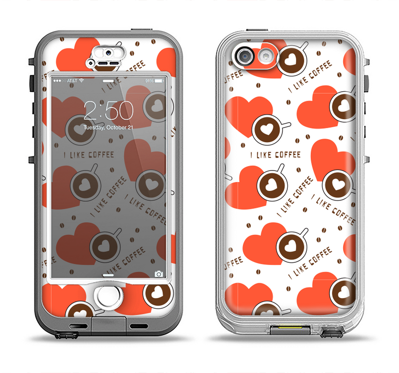 The Vector Red Hearts with Coffee Mugs Apple iPhone 5-5s LifeProof Nuud Case Skin Set