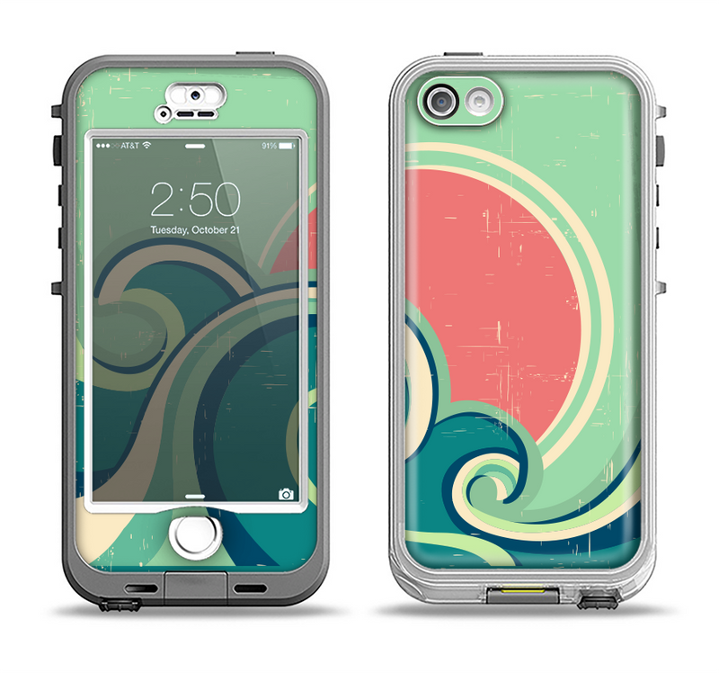 The Vector Retro Green Waves Apple iPhone 5-5s LifeProof Nuud Case Skin Set