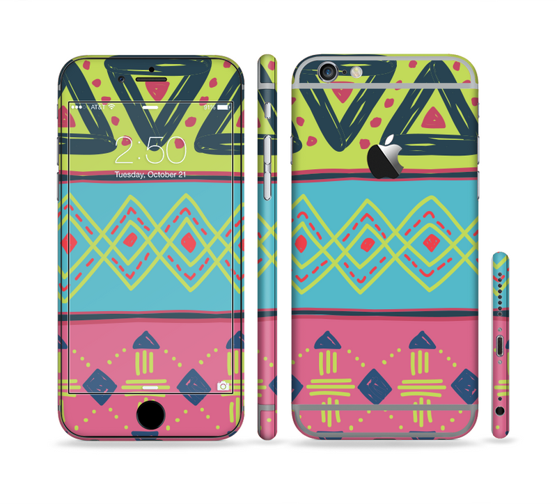 The Vector Sketched Yellow-Teal-Pink Aztec Pattern Sectioned Skin Series for the Apple iPhone 6/6s