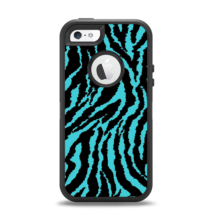 The Vector Teal Zebra Print Apple iPhone 5-5s Otterbox Defender Case Skin Set