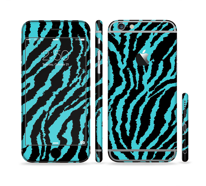 The Vector Teal Zebra Print Sectioned Skin Series for the Apple iPhone 6/6s