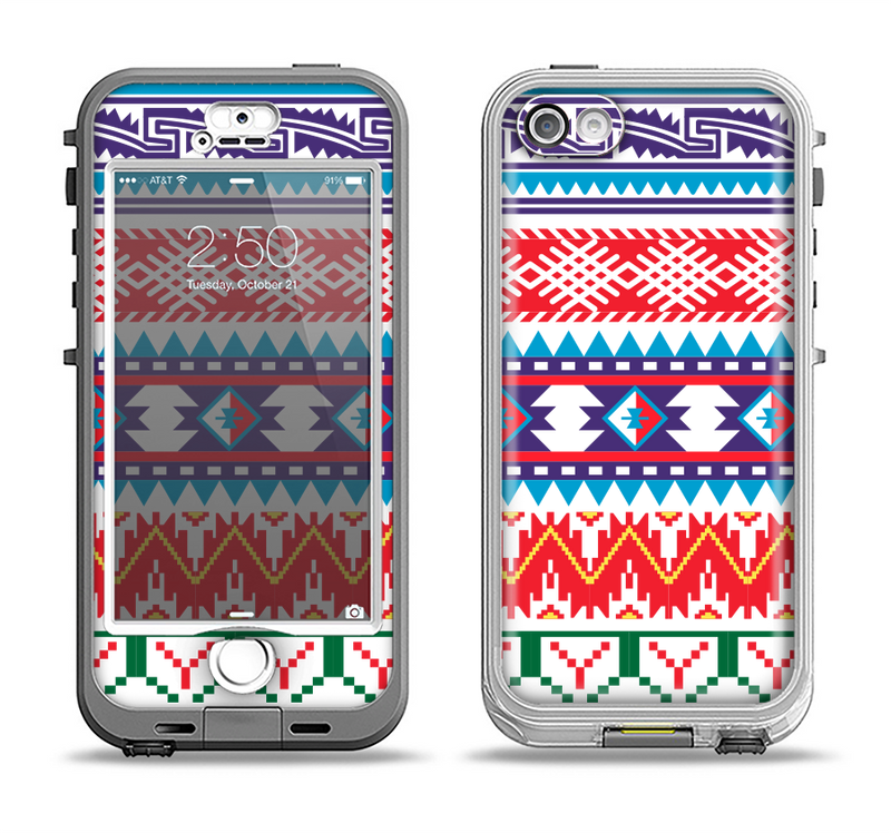 The Vector White-Blue-Red Aztec Pattern Apple iPhone 5-5s LifeProof Nuud Case Skin Set