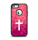 The Vector White Cross over Unfocused Pink Glimmer Apple iPhone 5-5s Otterbox Defender Case Skin Set