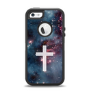 The Vector White Cross v2 over Bright Pink Nebula Space Apple iPhone 5-5s Otterbox Defender Case Skin Set
