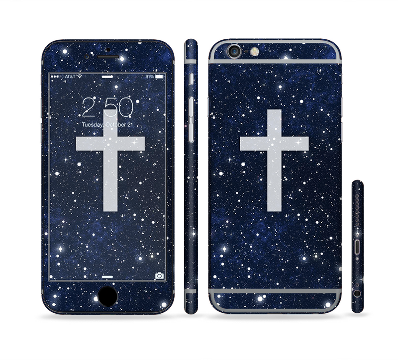 The Vector White Cross v2 over Bright Starry Sky Sectioned Skin Series for the Apple iPhone 6/6s Plus