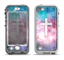 The Vector White Cross v2 over Colorful Neon Space Nebula Apple iPhone 5-5s LifeProof Nuud Case Skin Set