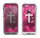 The Vector White Cross v2 over Glowing Pink Nebula Apple iPhone 5-5s LifeProof Fre Case Skin Set